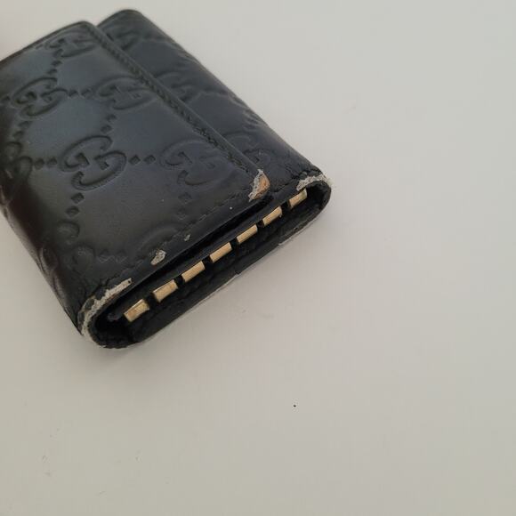 Gucci Guccissima Key Case Holder Wallet Case Leather Small Unisex Black Trifold - Picture 7 of 9